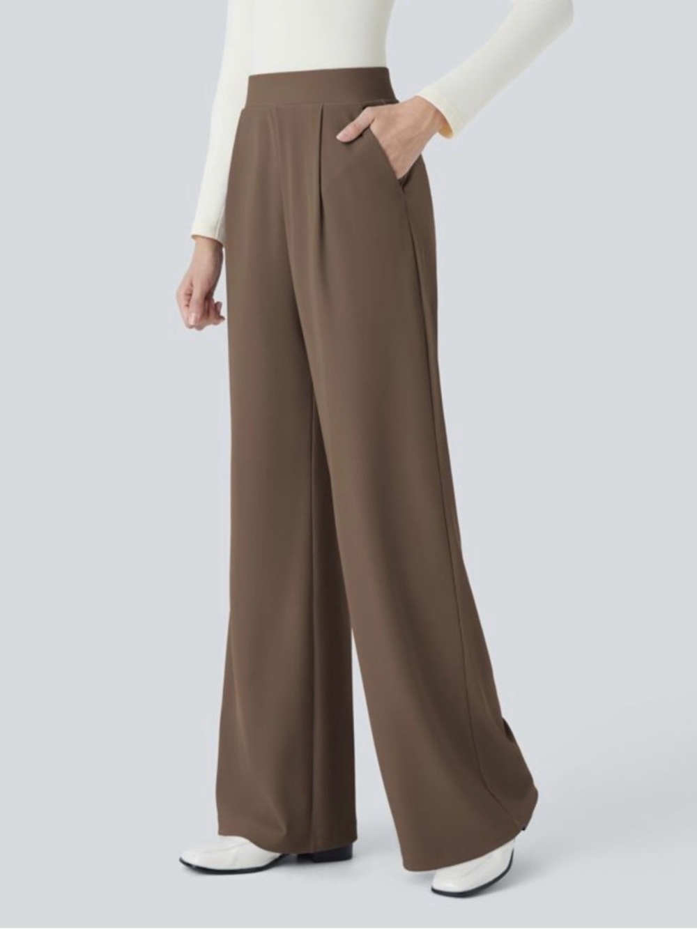 Halara Flex MicroWaffle High-Waist Wide-Leg Pants in Brown